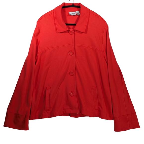 Chicos Women Red Knitt Button down blazer with pockets Size 3 - Picture 1 of 6